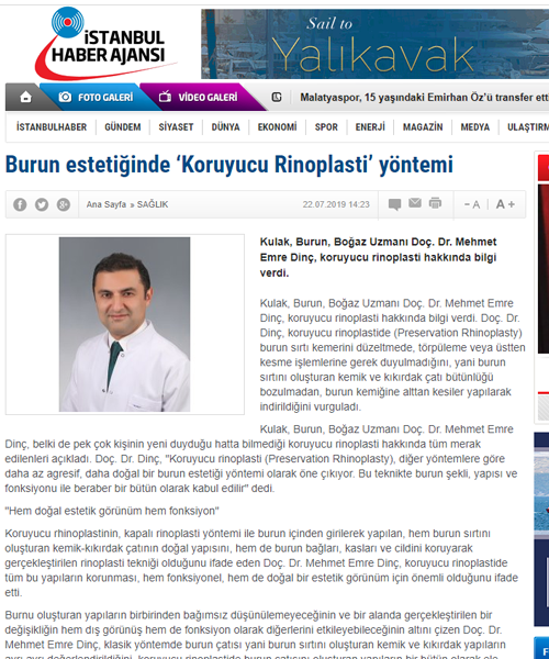 Kulak, Burun, Boğaz Uzmanı Doç. Dr. Mehmet Emre Dinç, koruyucu rinoplasti hakkında bilgi verdi.